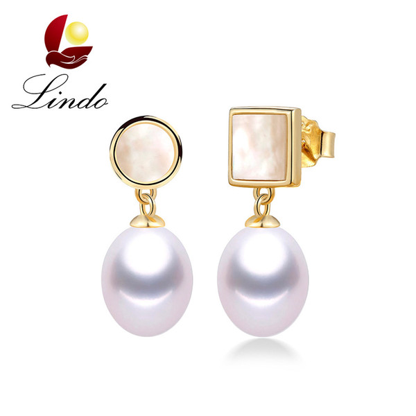 Fashion Solid Silver 925 Drop Earrings For Women 9-10mm Natural Freshwater Pearl Jewelry Asymmetric Color Earrings