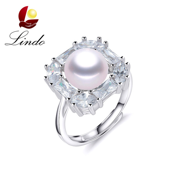 Luxury Crystal Fine Jewelry 925 Sterling Silver 5A No Defect Natural Freshwater Pearl Ring with Gift Box