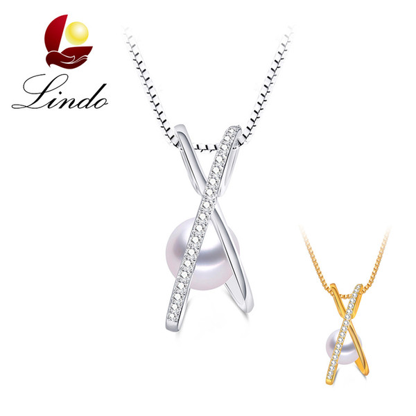 Unique Design Zircon 925 Sterling Silver Fine Jewelry 5A Perfect Round Natural Freshwater Pearl Pendant Necklace with Gift Box