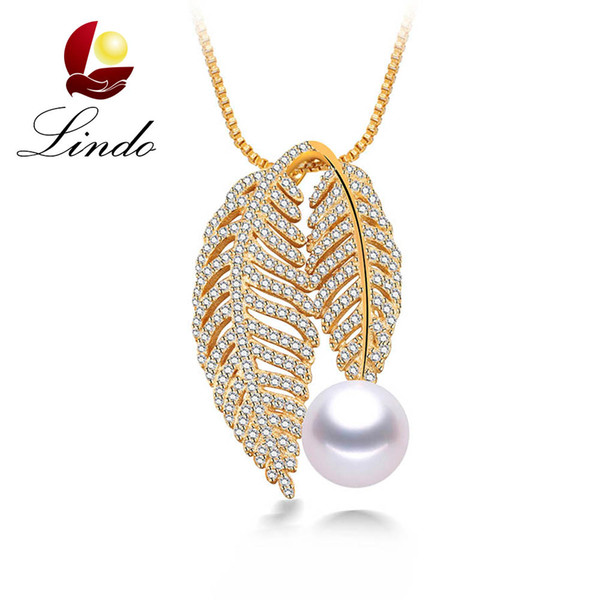 Fashion Gold Leaf Pendant Necklace 4 Colors  Top Quality Genuine Pearl Fine Jewelry with Gift Box