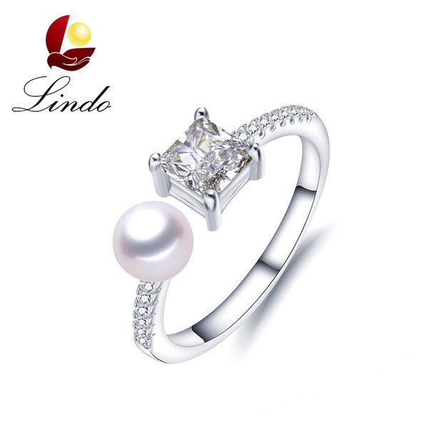 Shiny Crystal 925 Sterling Silver Finger Ring 5A High Quality Real Freshwater Pearl Fine Jewelry with Gift Box