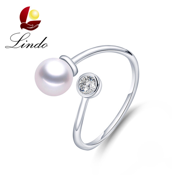 100% Genuine Perfect Round Freshwater Pearl Rings 925 Sterling Silver Zircon Fine Jewelry with Gift Box