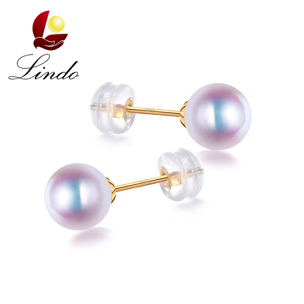 Top Quality 5A No Flaw High Quality Perfect Round Natural Freshwater Pearl Stud Earring 18k Gold Jewelry with Gift Box