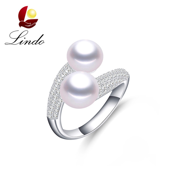 Classic Elegant 5A High Luster Natural Double Pearl Finger Rings 925 Sterling Silver Jewelry with Gift Box