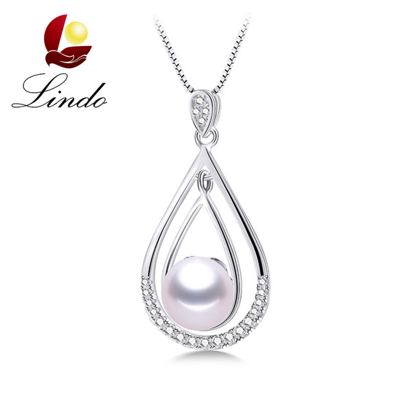 Elegant Wedding Party Fine Jewelry 925 Sterling Silver Necklace 5A Top Quality Natural Freshwater Pearl Pendant with Gift Box