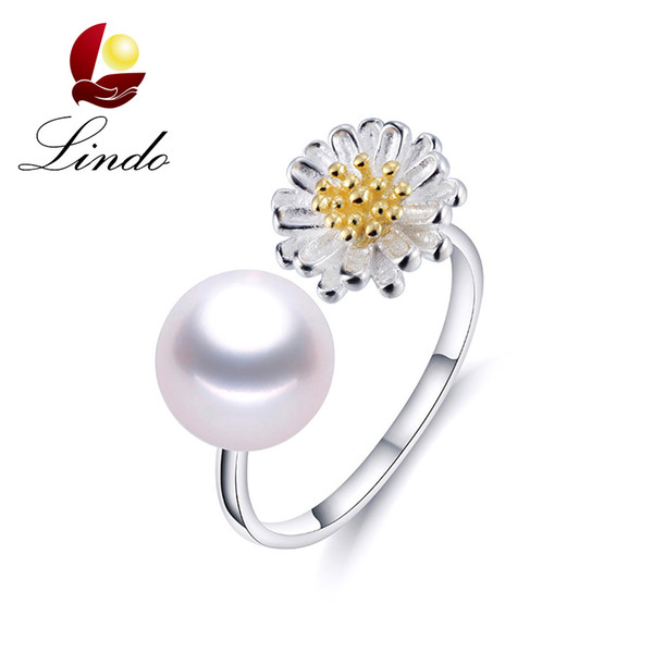 High Luster 5A Natural Freshwater Pearl Rings S925 Sterling Silver Ring Romantic Daisy Jewelry with Gift Box