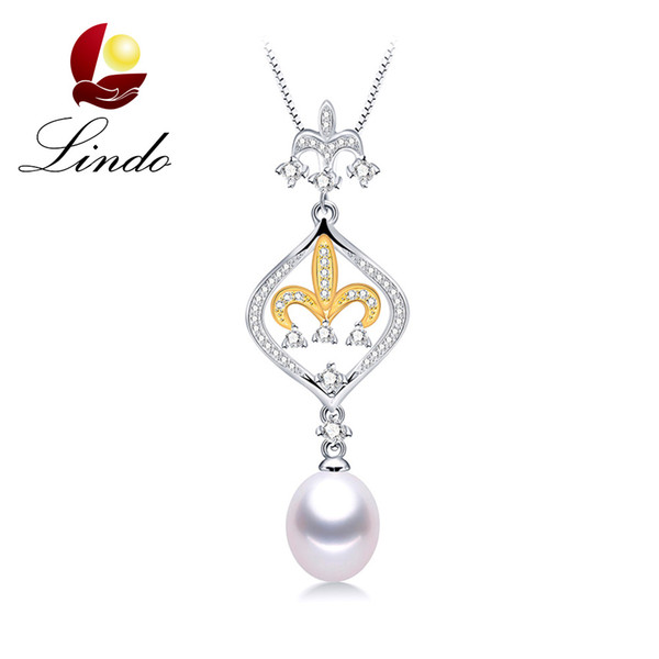 Vintage 925 Sterling Silver Fine Jewelry for Wedding Party 5A Real Freshwater Pearl Pendant Necklace with Gift Box