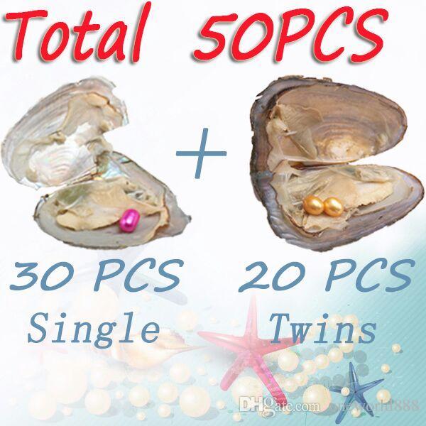 JNNM 50PCS Oysters Set Rice Pearl Freshwater Shell Single+Twins High Grade Mix Color Beads for Jewelry Party (Total 70 Rice Pearl )