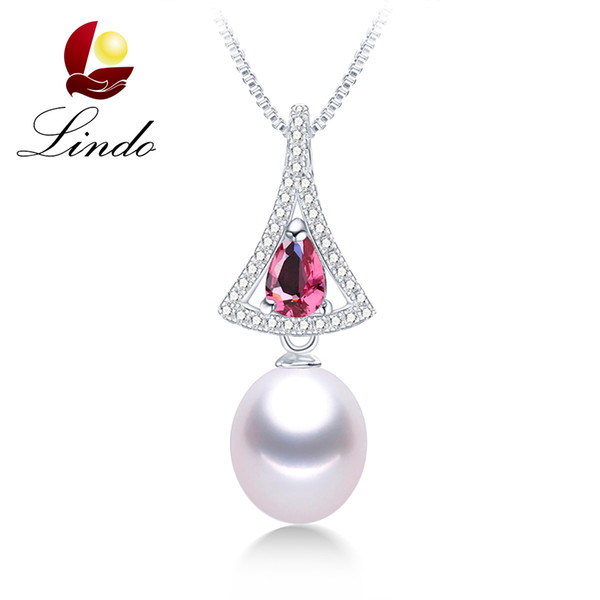 Luxury 925 Sterling Silver Zircon Jewelry for Wedding Party  Natural Pearl Pendant Necklace with Gift Box