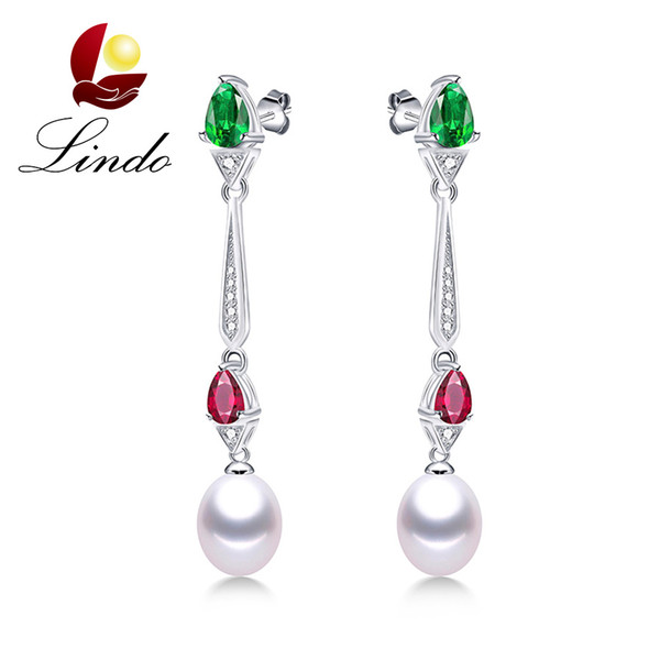 Elegant 925 Sterling Silver Long Earrings Fashion High Luster Natural Freshwater Pearl Crystal Jewelry for Women