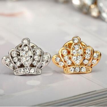 New hot christmas pins Fashion Crystal Crown pins small collar men 's suit brooches free shipping MOQ 50 pcs