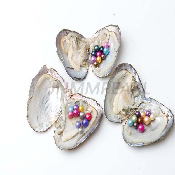 JNMM 5PCS/Lot Freshwater Oyster with TEN Grains Round Pearl 6-7mm Mixed Colors Gift DIY Vacuum Packaging Fancy Gift(total 50 pearls)