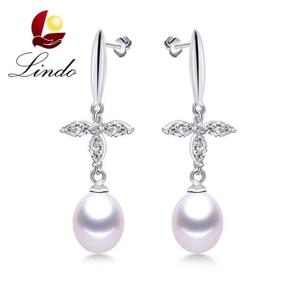 New Arrival 925 Sterling Silver Long Drop Earrings Cross Earrings Fashion Shiny Crystal 5A Natural Pearl Jewelry