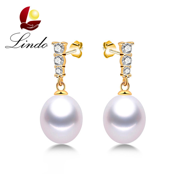 Fashion Gold Color Drop Earrings For Women 8-9mm Natural Freshwater Pearl Silver 925 Jewelry Solid Silver Earrings