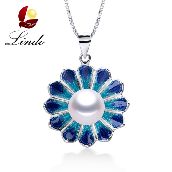 Vintage Flower Pendant S925 Sterling Silver Necklace  Natural Freshwater Pearl Jewely with Gift Box