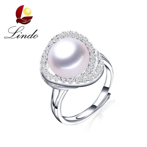 Luxury 4 Colors Big Size 5A Natural Freshwater Pearl Ring Genuine 925 Sterling Silver Zircon Jewelry with Gift Box