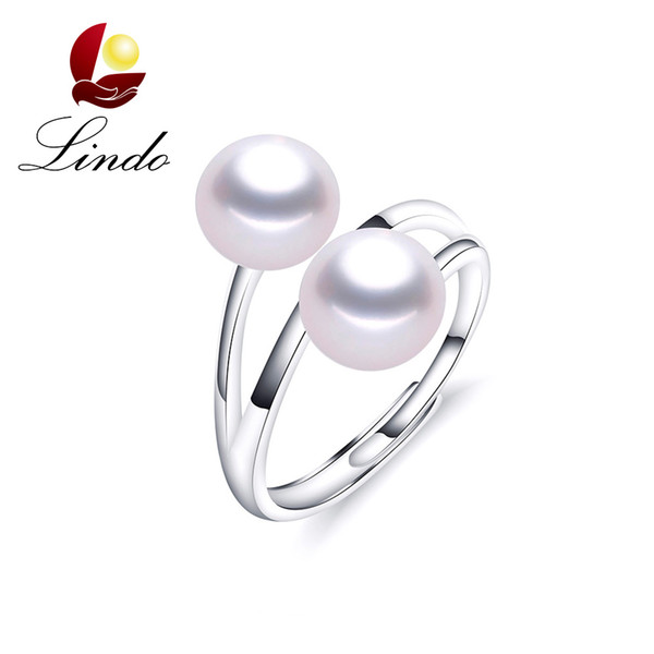 Fashion 925 Sterling Silver Rings Elegant High Luster 5A Natural Pearl Ring Double Pearl Jewelry with Gift Box