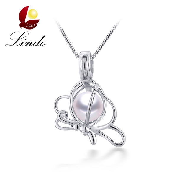 Unique Design Natural Freshwater Pearl Cage Pendant Necklace Fashion 925 Sterling Silver Jewelry with Gift Box