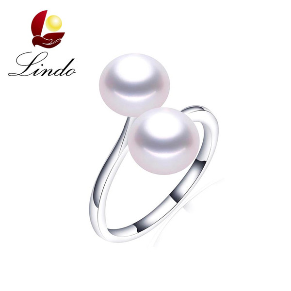 Hot Selling 925 Sterling Silver Jewelry 5A High Luster Natural Freshwater Double Pearl Ring with Gift Box