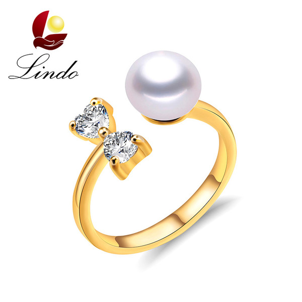 Elegant 5A High Quality Natural Freshwater Pearl Ring 925 Silver Zircon Bowknot Fine Jewelry with Gift Box