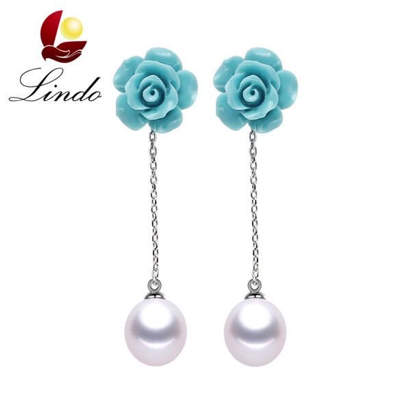 High Quality Natural Freshwater Pearl Drop Earrings Trendy Flower 925 Sterling Silver Jewelry with Gift Box