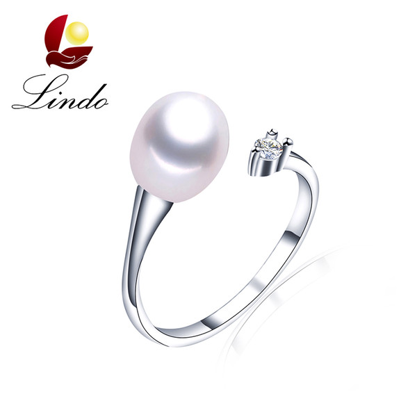 Elegant 5A High Luster Natural Freshwater Pearl Ring Trendy 925 Sterling Silver Zircon Jewelry with Gift Box