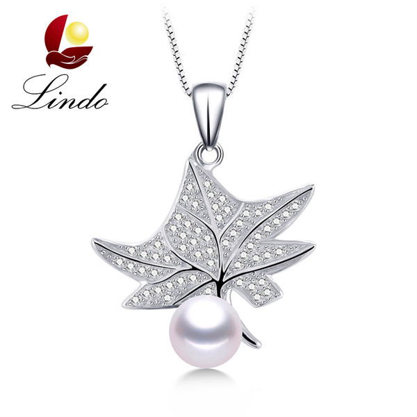 Top Quality 4 Colors Real Freshwater Pearl Jewelry 925 Silver Leaf Pendant Necklace for Women with Gift Box