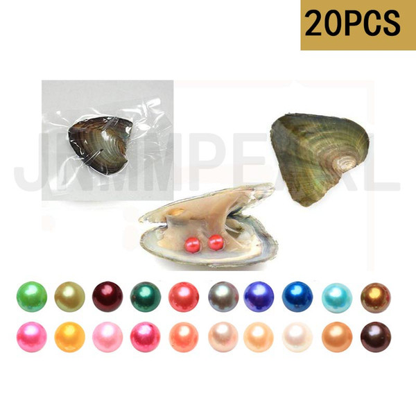 JNMM 20PCS/Lot Natural Pearl Freshwater Cultured Pearl Oyster with 6-7 mm Twin Round Mixed Color Pearl DIY Birthday Gifts(total 40 pearls)