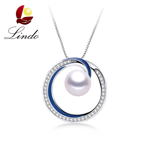 Fine Jewelry 4 Colors  High Luster Genuine Pearl Pendant 925 Sterling Silver Necklace with Gift Box