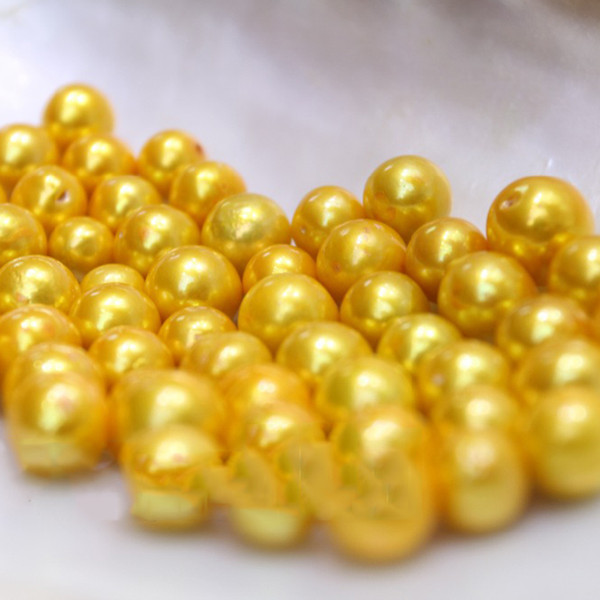 JNMM 20 Pcs/Lot 10-12mm Round Edison Gold Freshwater Loose Pearl Beads Undrilled Mixed Color for Women Jewelry Making Gift