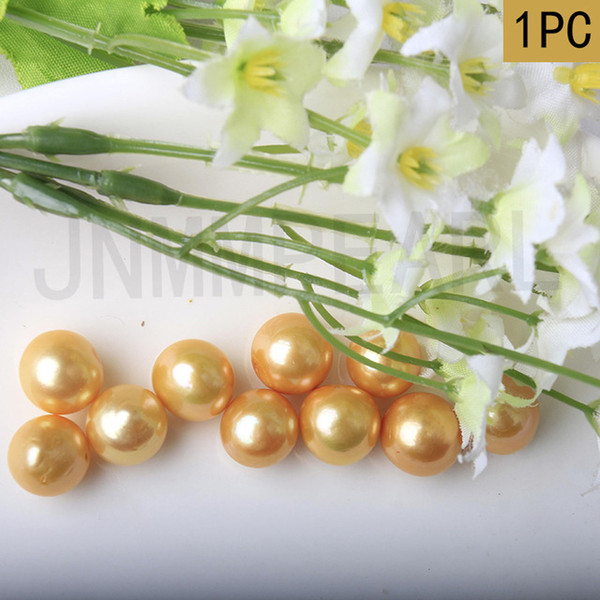 JNMM 1PC Loose Pearl Round 11-12mm Gold Edison Freshwater Pearl Dyed Color Beads with Great Grade for Gift