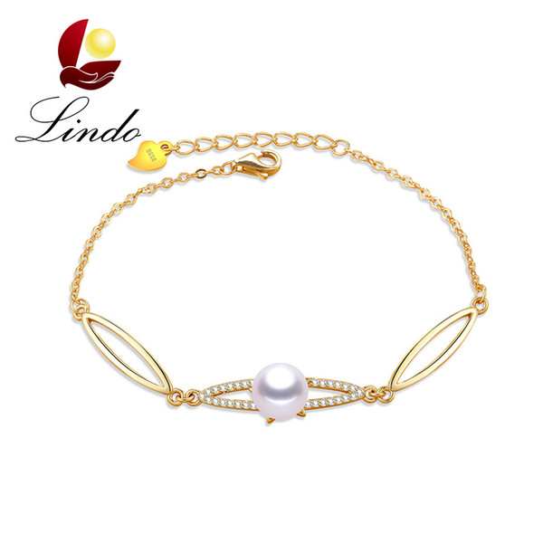 High Quality 925 Sterling Silver Gold Color Bracelet Elegant 5A Natural Freshwater Pearl Link Bracelets Fine Jewelry 16.5+5cm