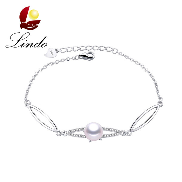 Fine 925 Sterling Silver Jewelry Elegant 5A Natural Freshwater Pearl Chain Bracelet 16.5+5cm with Gift Box