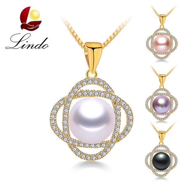 Fashion Zircon Fine Jewelry 4 Colors  High Luster Real Freshwater Pearl Pendant Necklace with Gift Box