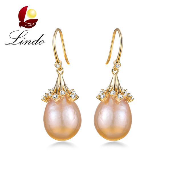 Luxury Baroque Genuine Natural Freshwater Pearl Drop Earrings Gold Color 925 Sterling Silver Jewelry for Party