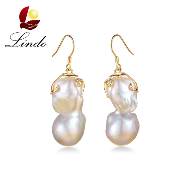 Solid Silver Drop Earrings For Women Vintage Baroque Natural Freshwater Pearl Jewelry Silver 925 Gold Color Big Earrings