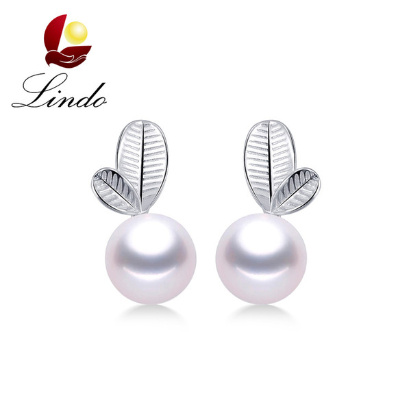 Almost No Defect 5A High Luster Genuine Freshwater Pearl Stud Earrings Elegant 925 Sterling Silver Leaf Jewelry