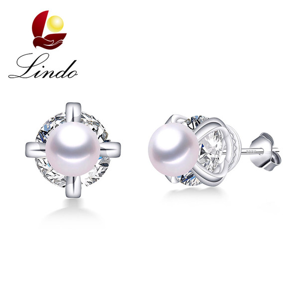 Fine Crystal Solid Silver Stud Earrings For Women Fashion 5A Small Natural Freshwater Pearl Jewelry 925 Sterling Silver