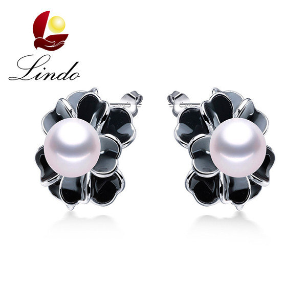 Luxury Big Solid Silver Flower Stud Earrings Women Fashion 5A Natural Freshwater Pearl Jewelry Wedding Silver 925 Earrings