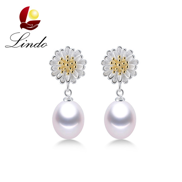 High Quality Solid Silver Daisy Drop Earrings For Women Fashion 5A Natural Freshwater Pearl Jewelry 925 Sterling Silver