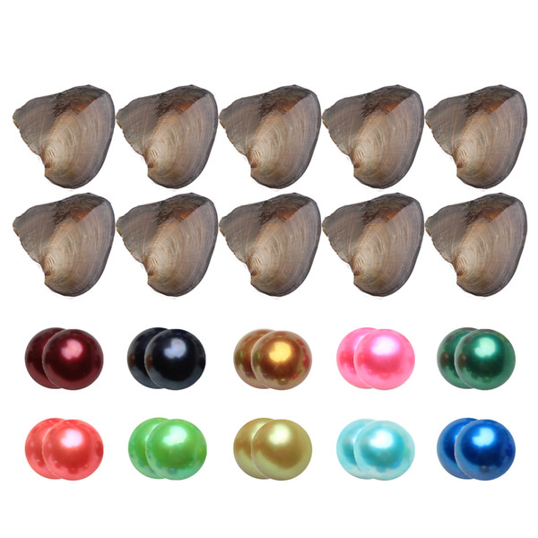 JNMM 20PCS/Lot Freshwater Pearl Oyster with TWIN Round Pearl 7-8mm Good Grade Mixed Colors Diy Wish Jewelry Beads Kids Party Gift