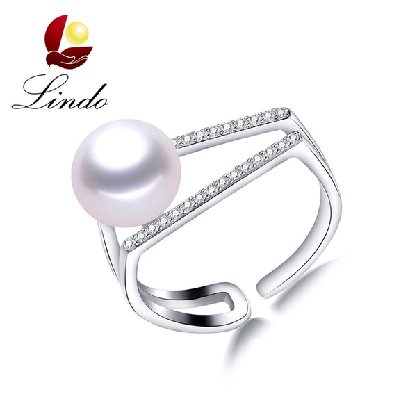 Unique Design 925 Sterling Silver Zircon Finger Ring 5A High Luster Genuine Pearl Jewelry with Gift Box