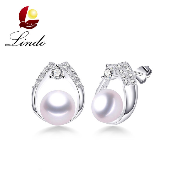 New Arrival 925 Sterling Silver Stud Earrings 5A Natural Freshwater Pearl Wedding Party Jewelry with Gift Box