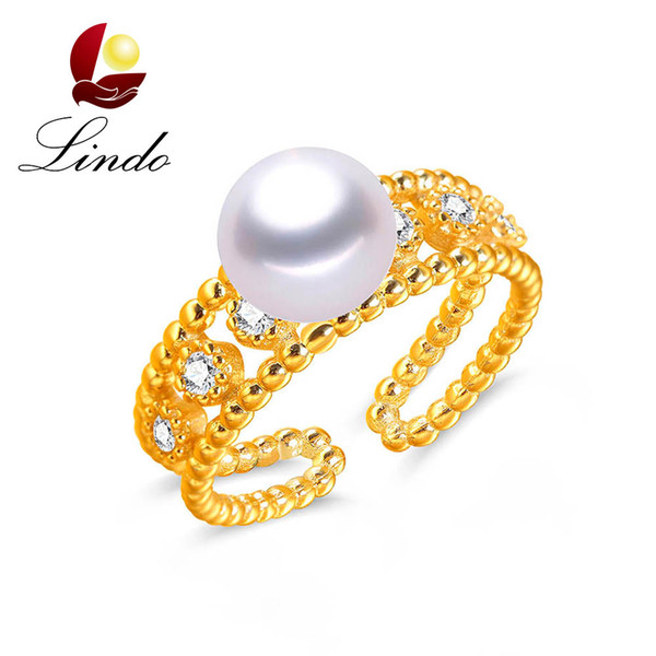 Trendy 5A Natural Freshwater Pearl Jewelry Elegant 925 Sterling Silver Zircon Fine Ring with Gift Box