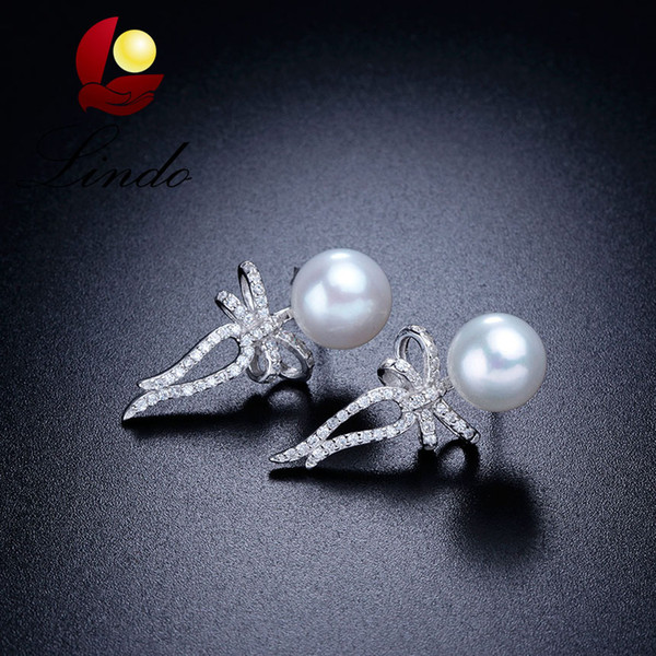 Elegant 925 Sterling Silver Zircon Earrings High Luster  Natural Freshater Pearl Jewelry for Wedding Party