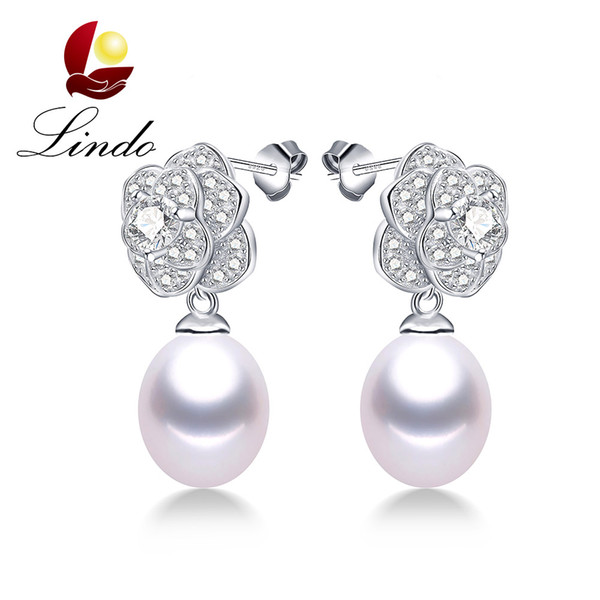 Genuine 925 Sterling Silver Zircon Fine Jewelry 5A Top Quality Natural Freshwater Pearl Earrings with Gift Box