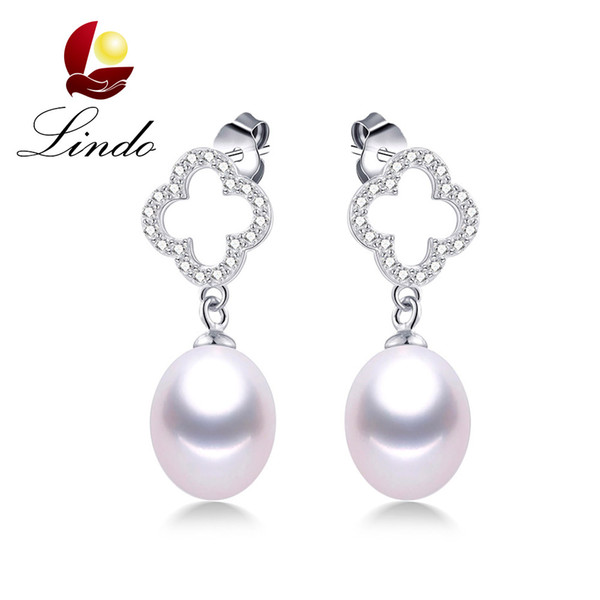 9-10mm Natural Freshwater Pearl Drop Earrings For Women Fashion Solid Silver Jewelry Wedding 925 Sterling Silver Earrings