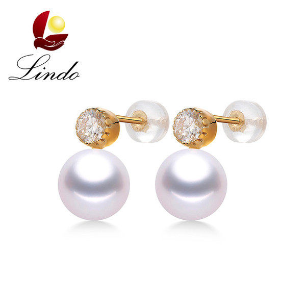 Luxury Elegant 5A Top Quality No Flaw Natural Freshwater Pearl Earrings Genuine 18k Gold Zircon Jewelry with Gift Box