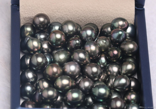 JNMM 10PCS Tahiti Pearl 8-9mm Good Quality Round Seawater Loose Pearl with Natural Black Grey Color Wholesale for Jewelry Making