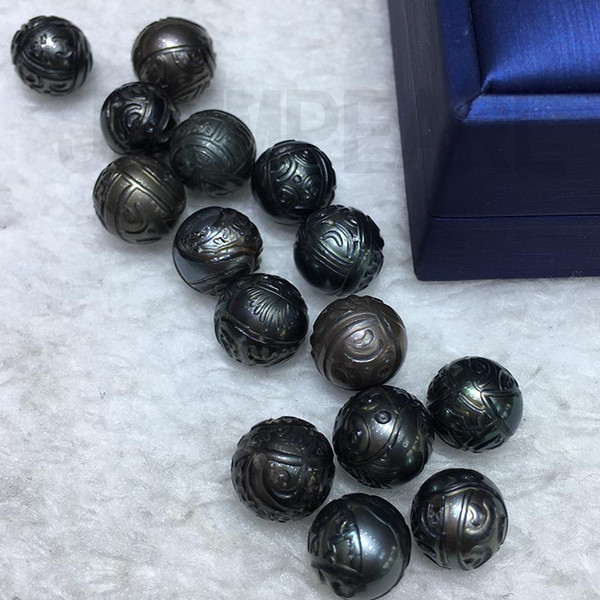 JNMM Graceful Jewelry Sculpture Pearls Beads11-12 mm Natural Black Tahitian Round pearls Making diy Gift New Arrival